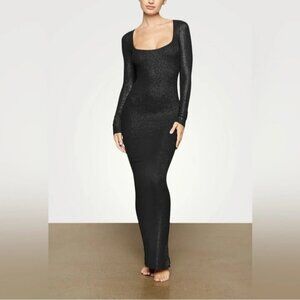 Skims Soft Lounge Long Sleeve Black Onyx Foil Dress XL NWT